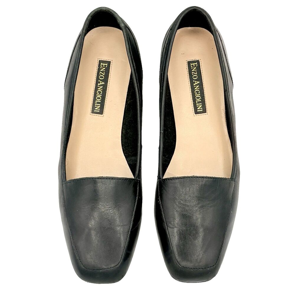 Enzo Angiolini Liberty Black Leather Slip On Loafers Square Toe Flats size 8M - Picture 6 of 9